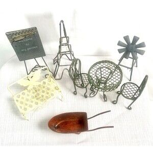 Lot of 8 Metal Fairy Garden Dollhouse Furniture Miniatures Bench Table Chairs